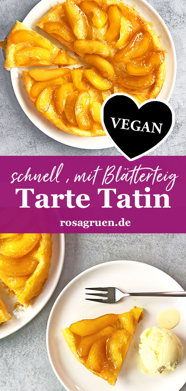 vegane Tarte Tatin - Apfelkuchen mit Blätterteig und karamellisierten Äpfeln aus der Pfanne, schnelles Rezept